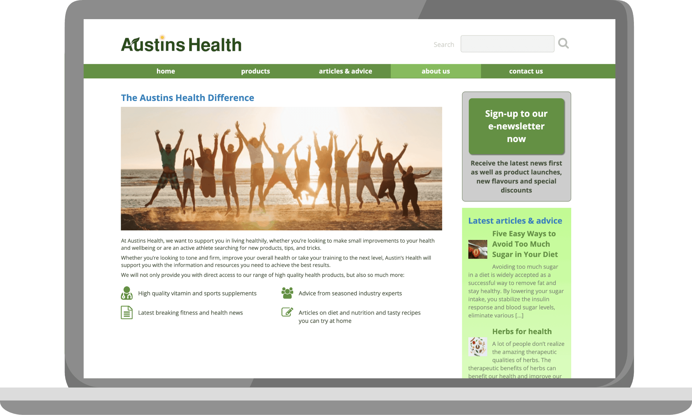 Austins Health website on a laptop
